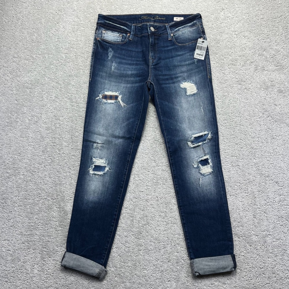 Mavi‎ Jeans Womens 27/31 Blue Dark Wash Denim Distressed Ada Sexy Boyfriend NWT
